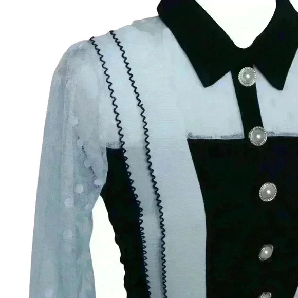 Cassandra White Sheer Sleeve Midi Dress in Black - Picture 3 of 3